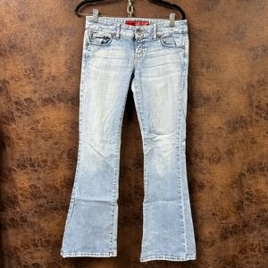 Guess 28 Denim Blue Jeans Embroidered Pockets Daredevil Flare Y2K Western Rodeo